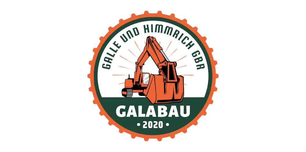 Logo der Galle und Himmrich GbR, ein orangefarbener Bagger in einem Zahnradrahmen, 2020 gegründet.